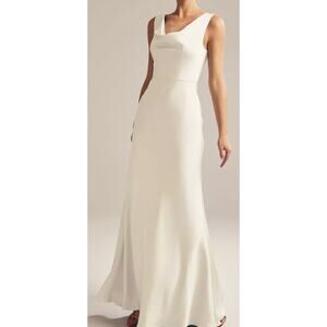 AW BRIDAL 2 XS  ivory Maura satin cowl bridesmaid formal maxi dress NEW B42